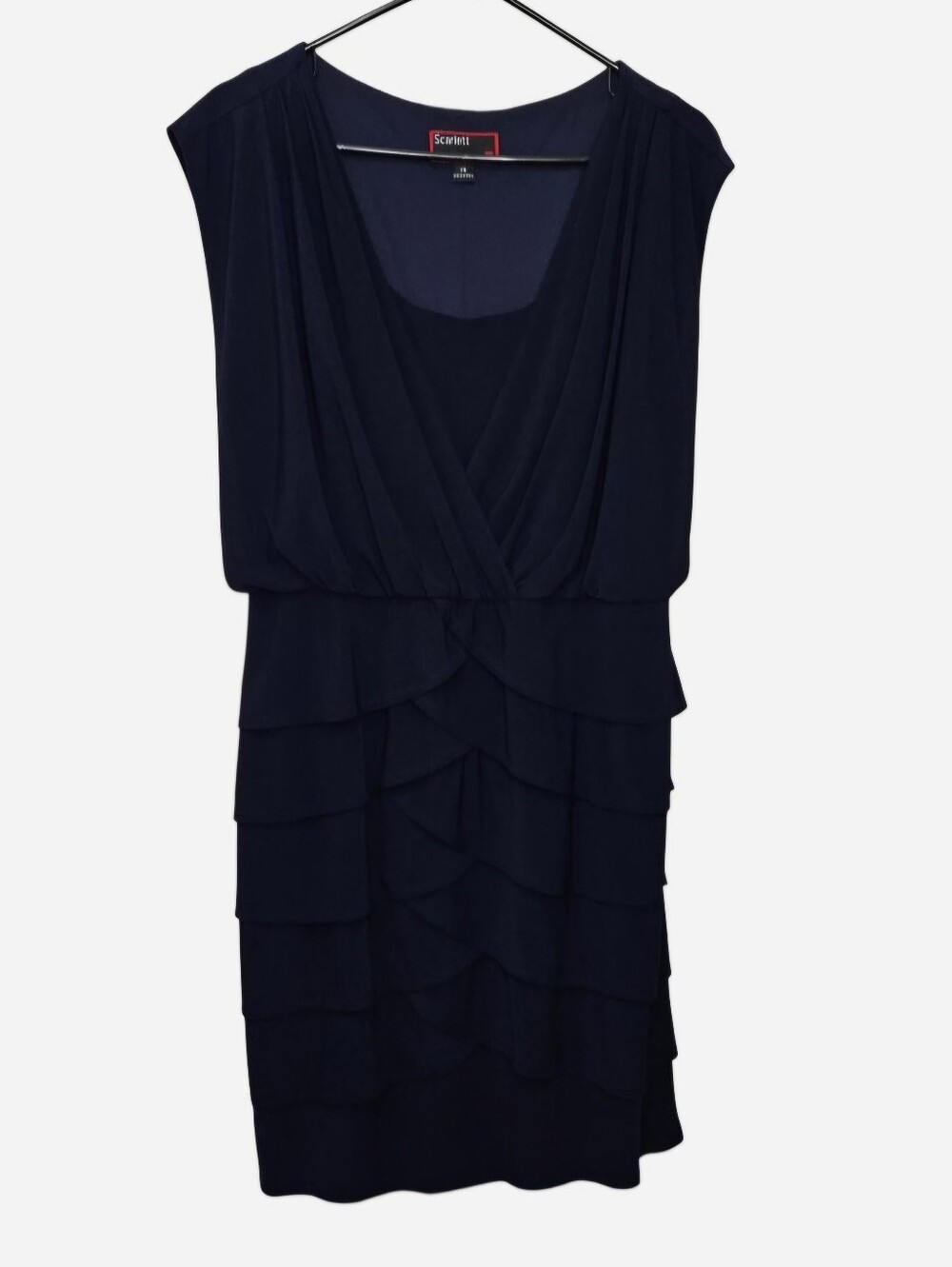 Scarlett navy blue sleeveless cocktail dress with tiered ruffle layered skirt